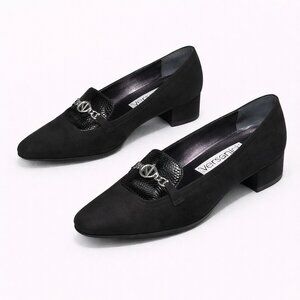 VERSANI Black Italian Leather Suede Shoes 8.5 AAA